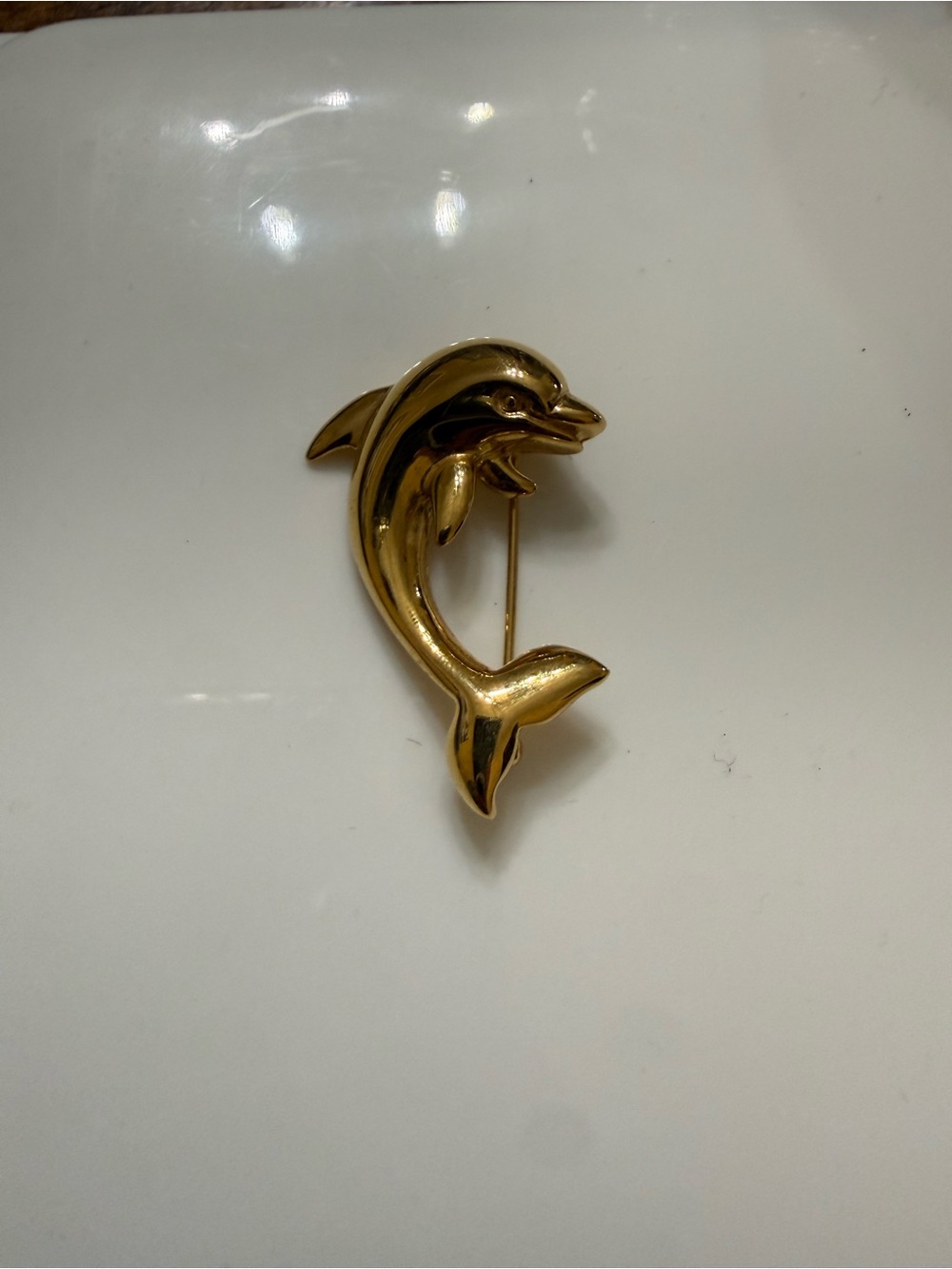 Gold Dolphin Brooch Pin - Unbranded